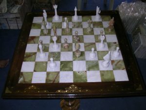 Wood Border Carved Chess Set 36 Inch - handcrafted natural stone from Pakistan - Pak Expo